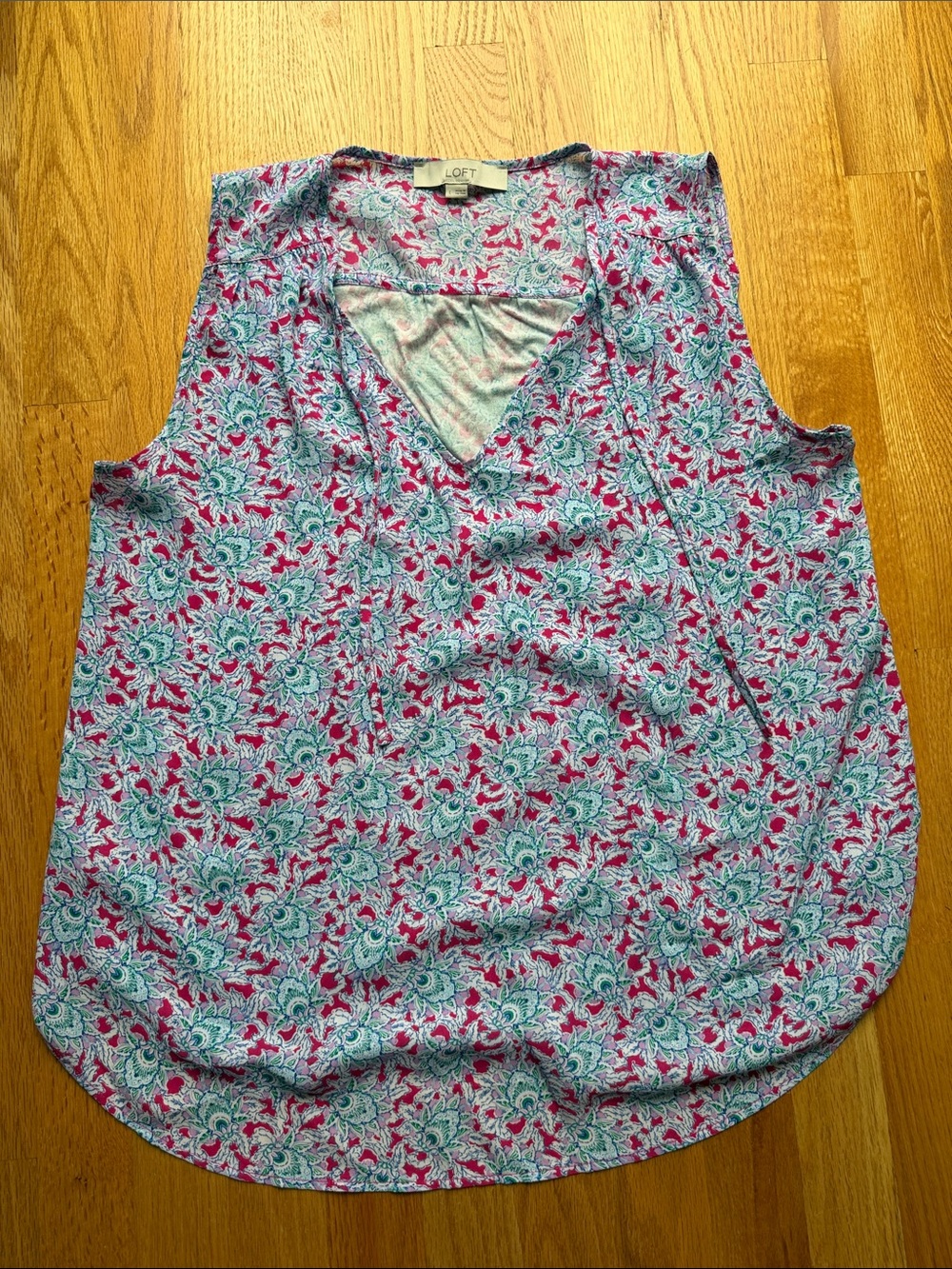 LOFT Pink and Teal Floral V-Neck Sleeveless Camisole